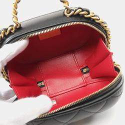Pre Owned Chanel CC Bubble Black Lambskin Quilted Vanity Case With Chain 