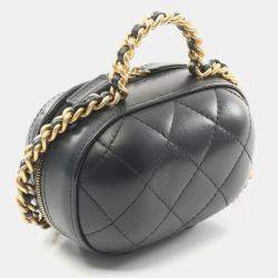 Pre Owned Chanel CC Bubble Black Lambskin Quilted Vanity Case With Chain 
