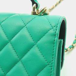 Pre Owned Chanel Green Leather Top Handle Flap Shoulder Bag