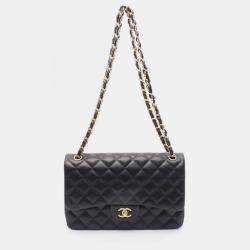 مملوكة مسبقًا Chanel Classic Double Flap Jumbo Black Lambskin Leather Shoulder Bag