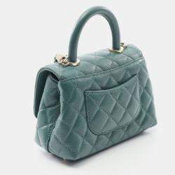 Pre Owned Chanel Coco Handle XXS Green Leather Top Handle Bag