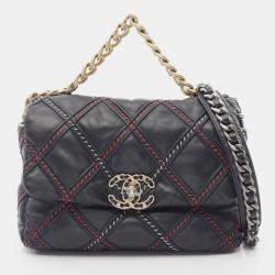 Pre Owned حقيبة كتف شانيل جلدية زرقاء داكنة 19