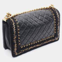 Pre Owned حقيبة شانييل بوي كبيرة جلد تويد أسود على الكتف