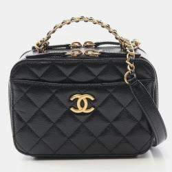 Pre Owned علبة تجميل شانيل جلد أسود بيك مي أب