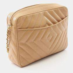 مملوكة مسبقًا حقيبة كاميرا جلد بيج شانيال سيسي شرابة عتيقة