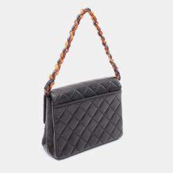 Pre Owned Chanel Flap Acrylic Chain Black Leather Shoulder Bag