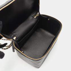 مملوكة مسبقًا حقيبة شانيل كتف بمقبض علوي خشبي جلد أسود فاتينة