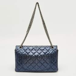 Pre Owned Chanel Metallic Blue Quilted Striped Leather Classic 226 Reissue 2.55 Flap Bag