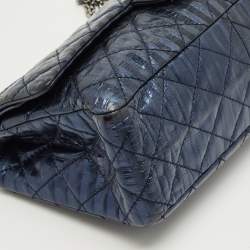 Pre Owned Chanel Metallic Blue Quilted Striped Leather Classic 226 Reissue 2.55 Flap Bag