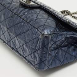 Pre Owned Chanel Metallic Blue Quilted Striped Leather Classic 226 Reissue 2.55 Flap Bag