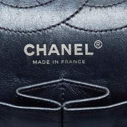 Pre Owned Chanel Metallic Blue Quilted Striped Leather Classic 226 Reissue 2.55 Flap Bag