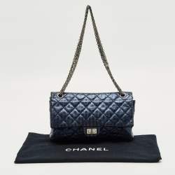 Pre Owned Chanel Metallic Blue Quilted Striped Leather Classic 226 Reissue 2.55 Flap Bag
