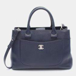 Pre Owned Chanel Neo Executive Navy Blue Leather Tote Bag