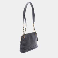Pre Owned Chanel Logo Black Leather Tote Bag