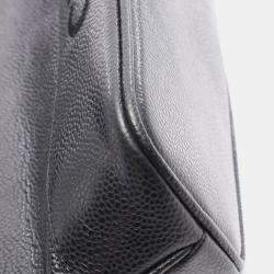 Pre Owned Chanel Logo Black Leather Tote Bag