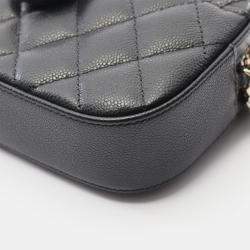 Pre Owned حقيبة كاميرا سلسلة شانيل مبطنة كافيار سوداء