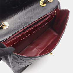 Pre Owned حقيبة كتف شانيل قلاب منفرد جامبو جلد الحملان السوداء