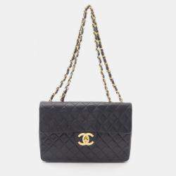 Pre Owned حقيبة كتف شانيل قلاب منفرد جامبو جلد الحملان السوداء