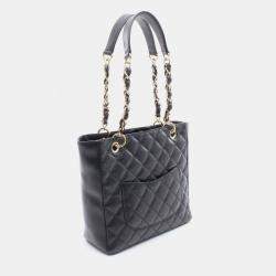 مملوكة مسبقًا Chanel CC Petite Shopping PST Black Leather Tote Bag