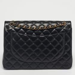 Pre Owned Chanel Black Quilted Leather Maxi Classic Double Flap Bag