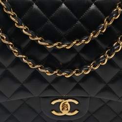 Pre Owned Chanel Black Quilted Leather Maxi Classic Double Flap Bag