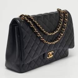 Pre Owned Chanel Black Quilted Leather Maxi Classic Double Flap Bag