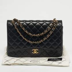 Pre Owned Chanel Black Quilted Leather Maxi Classic Double Flap Bag