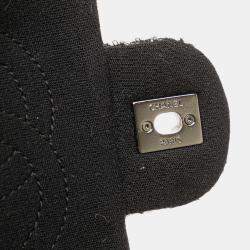 Pre Owned Chanel Black Medium Quilted Jersey and Tweed Chain Flap