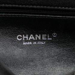 Pre Owned Chanel Black Medium Quilted Jersey and Tweed Chain Flap
