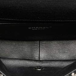 Pre Owned Chanel Black Medium Quilted Jersey and Tweed Chain Flap