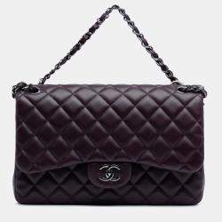 Pre Owned Chanel Purple Jumbo Classic Lambskin Double Flap