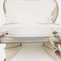 Pre Owned Chanel White Quilted Caviar Handle With Care Round Vanity Case with Chain