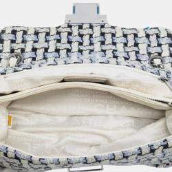 Pre Owned Chanel Black/White Tweed and Calfskin Woven Single Flap