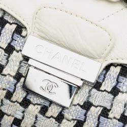 Pre Owned Chanel Black/White Tweed and Calfskin Woven Single Flap