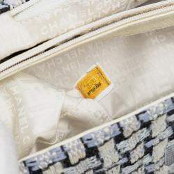 Pre Owned Chanel Black/White Tweed and Calfskin Woven Single Flap
