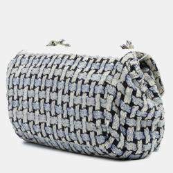Pre Owned Chanel Black/White Tweed and Calfskin Woven Single Flap