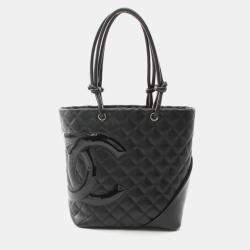 Pre Owned حقيبة شانيل كامبون خط جلد أسود اليدوية