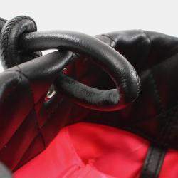 Pre Owned حقيبة شانيل كامبون خط جلد أسود اليدوية