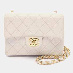 Pre Owned Chanel Classic Single Flap White Leather Shoulder Bag