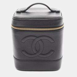 Pre Owned Chanel CC Black Leather Vanity Case Clutch Bag