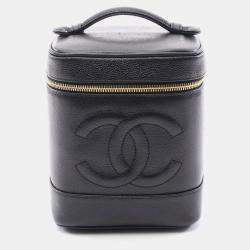 Pre Owned Chanel CC Black Leather Vanity Case Clutch Bag