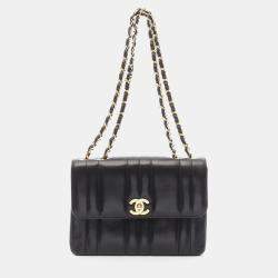Pre Owned Chanel Mademoiselle Black Leather Shoulder Bag