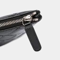 Pre Owned Chanel Black Large Quilted Patent O Case Clutch