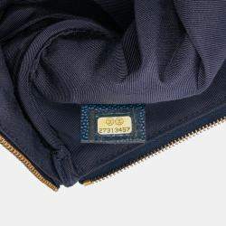 Pre Owned Chanel Navy Blue Medium Quilted Caviar O Case Clutch