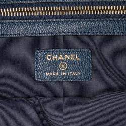 Pre Owned Chanel Navy Blue Medium Quilted Caviar O Case Clutch
