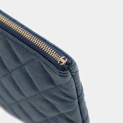 Pre Owned Chanel Navy Blue Medium Quilted Caviar O Case Clutch