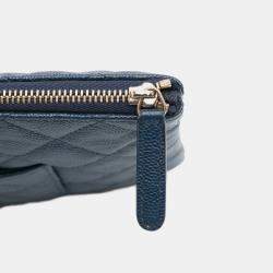 Pre Owned Chanel Navy Blue Medium Quilted Caviar O Case Clutch