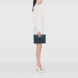 Pre Owned Chanel Navy Blue Medium Quilted Caviar O Case Clutch