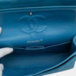 Pre Owned Chanel Blue Medium Classic Caviar Double Flap