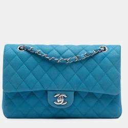 Pre Owned Chanel Blue Medium Classic Caviar Double Flap